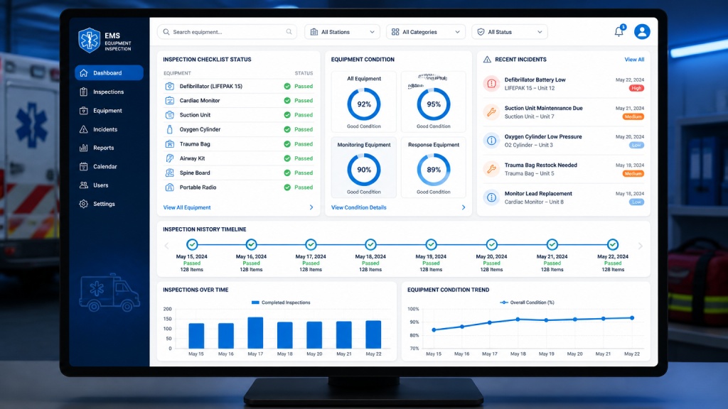 Concept image of an EMS equipment inspection dashboard